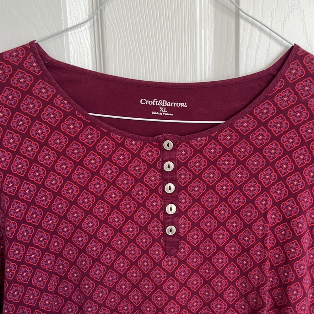 Croft & Barrow Patterned 3/4 Sleeve Top - Picture 2 of 5